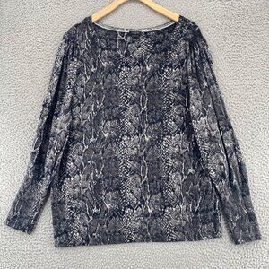 Talbots Sweater Womens 2X Plus Gray Snakeskin Merino Wool Puff Sleeve Pullover